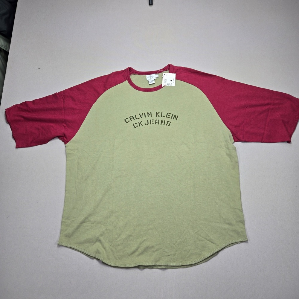 Calvin Klein CK Jeans Raglan Tee Top Olive‎ Green Indigo Red Men's Large